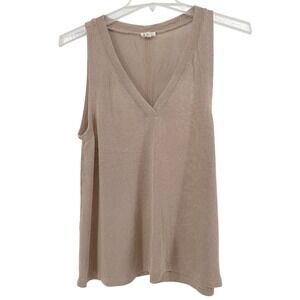 POL Size S Beige Knit V Neck Sleeveless Tank Top Womens Casual Everyday